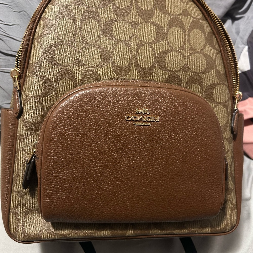 Coach Tan and Brown Signature Mini Backpack